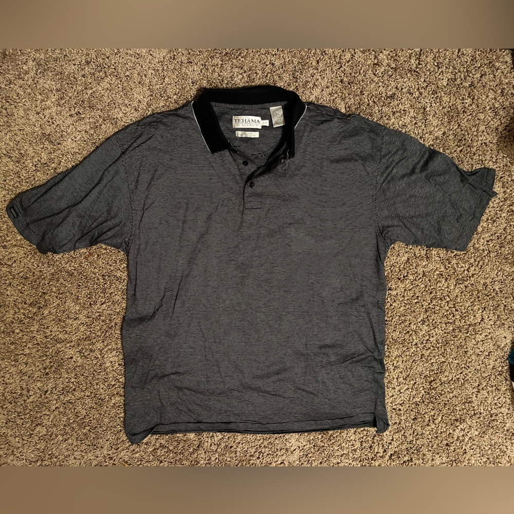 Tehama Black w/ White Stripes Golf Polo (L)